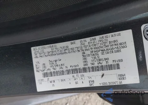 2016 Ford Fiesta Se from USA, damaged, VIN 3FADP4BJ8GM153393